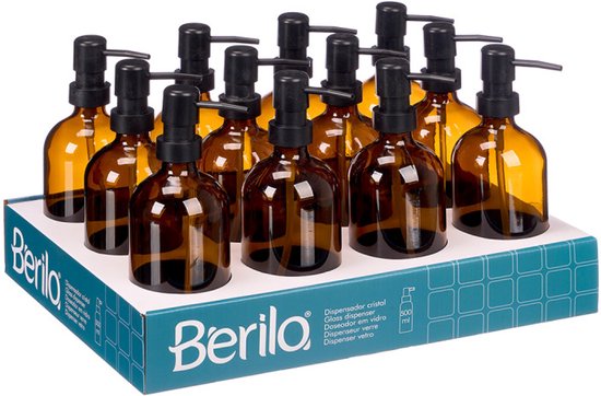 Glazen zeepdispenser 500 ml – rond, bruin met zwarte pomp, navulbaar