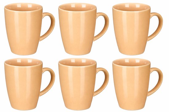 Koffiemokken en theemokken beige 330 ml – set van 6 keramische mokken