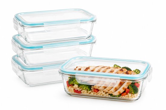 Glazen vershoudbakjes set van 4 – meal prep bakjes 1,18 liter met deksel – foto 2