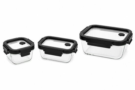 Vershoudbakjes Glas Set van 3 - Meal Prep Bakjes - Glazen Lunchbox met Deksel - 0,32 L, 0,37 L & 0,5 L