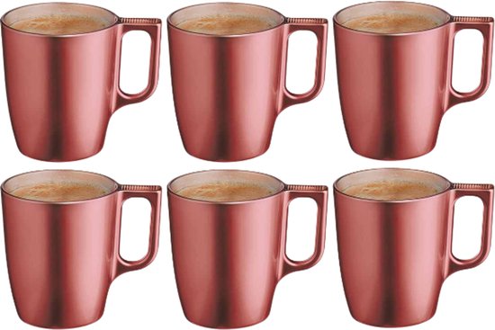 Glazen koffiemokken rood, set van 6 – Red Astral mok van 250 ml