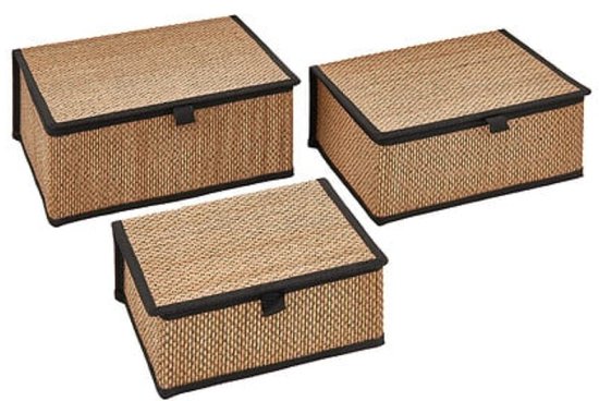 Bamboe opbergdozen met deksel, set van 3 (S, M, L) – zwart, rechthoekig