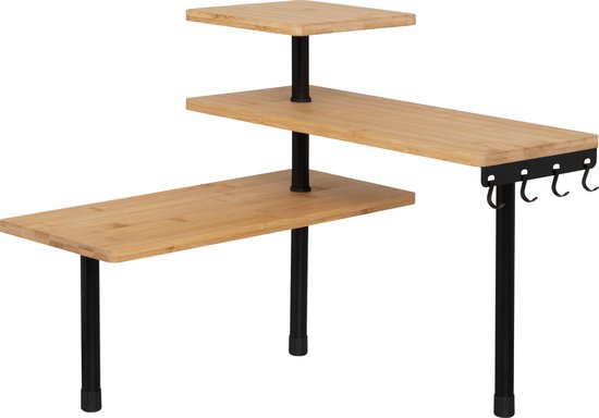 5Five Kitchen / countertop corner rack - metal / bamboo wood - 43 x 43 x 38 cm - organizer - natural / black - 3-tier