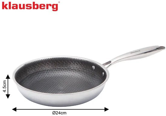 Klausberg 9022 - Poêle à frire, revêtement antiadhésif à structure en nid d'abeille - 24 cm - 3 couches - Acier inoxydable 304 - Sans PFOA