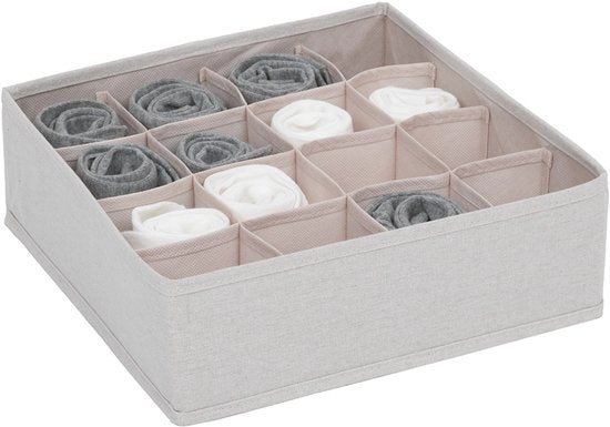 5Five Dressy+ kledingkast organizer met 16 vakken – opvouwbaar lademandje, beige