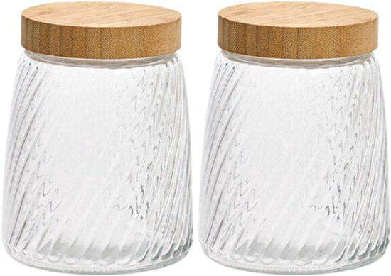 Glazen voorraadpotten met bamboe deksel, set van 2 – 1,3 liter