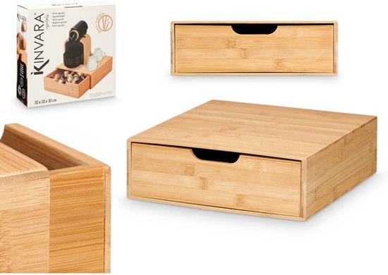 Organisateur de tiroir en bambou - Boîte de rangement carrée - Bois durable - Organisateur pour cuisine, salle de bain et bureau - 30 x 30 x 10 cm - Bois naturel