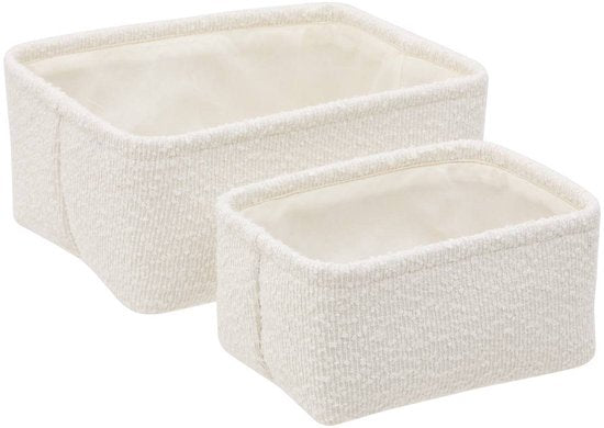 Set van 2 witte rechthoekige bouclé manden – opbergmanden (paniers bouclette)