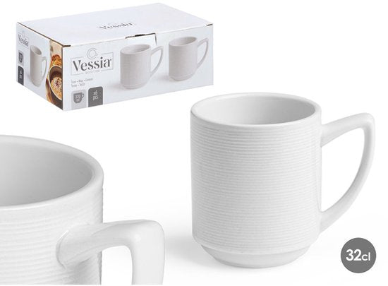 Porseleinen koffiemokken en theemokken, set van 6 – wit, 320 ml