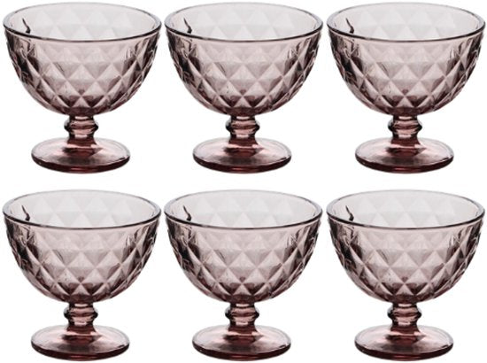 Glazen ijscoupes roze, set van 6 – dessertglazen van 300 ml