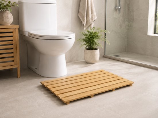 MPLCo bamboe badmat met antislip voetjes – naturel, 55 x 35,5 x 2,5 cm – foto 2