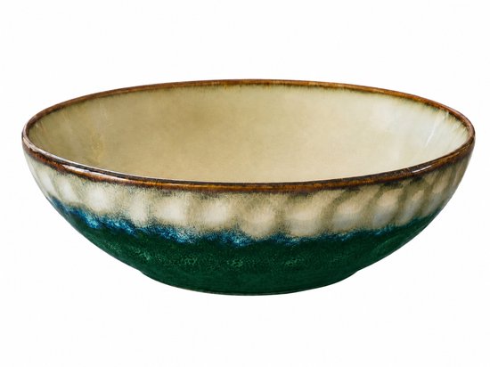 MPLCo - Bol en céramique - Plat de service - Bol à petit-déjeuner - Bol à soupe - Saladier - Lavable au lave-vaisselle - Compatible four et micro-ondes - Forme organique - Céramique - 500 ml - Ø18 cm - Vert et gris