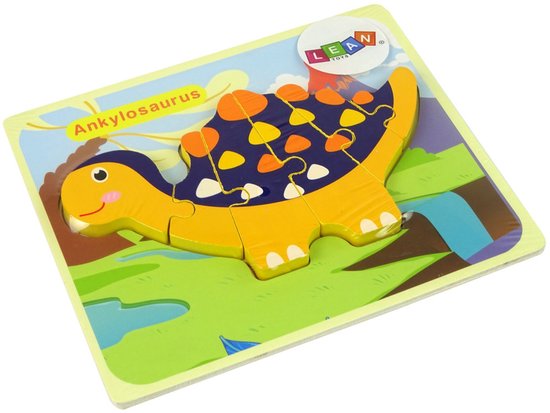Puzzle en bois Lean Toys – Dinosaures Tricératops & Ankylosaure – Orange