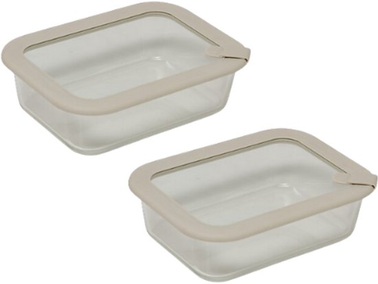 Glazen vershoudbakjes 950 ml – set van 2, borosilicaatglas, grijs deksel