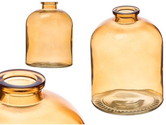 Amber glazen pot met deksel – ronde voorraadpot, 9 x 9 x 12 cm