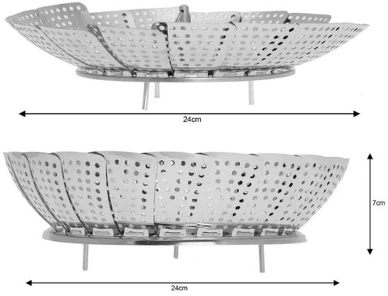 Steamer Basket - Steamer Basket Set - 2-Piece - Vegetable Steamer - Foldable - Stainless Steel - Ø24 cm & Ø28 cm - Silver