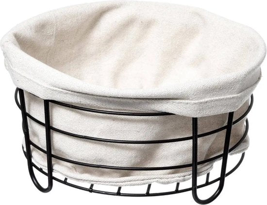 5Five broodmand Bistro rond – metaal en stof, zwart/crèmewit, Ø 22 cm
