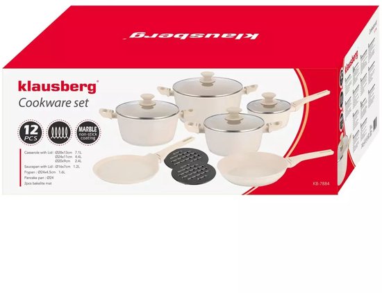 Klausberg pannenset 12-delig crème – aluminium met antiaanbaklaag, inductie – foto 4