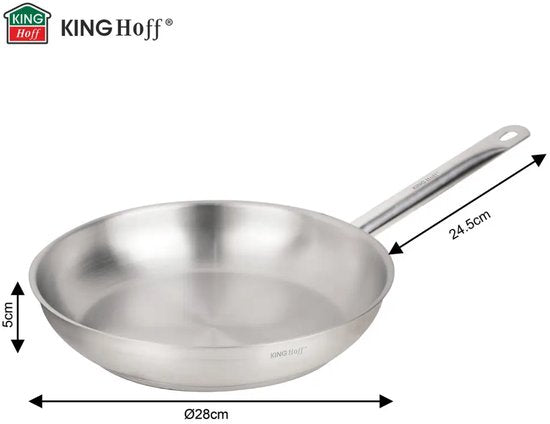 Kinghoff KH-2020 Stainless Steel Frying Pan – Ø28 cm – Without Non-Stick Coating