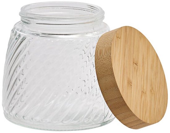 Lot de 2 bocaux de conservation en verre - Bocal de conservation - Boîte de rangement - Avec couvercle en bambou - Rangement cuisine - 0,9 litre - Ø12,2 x 12,5 - Transparent