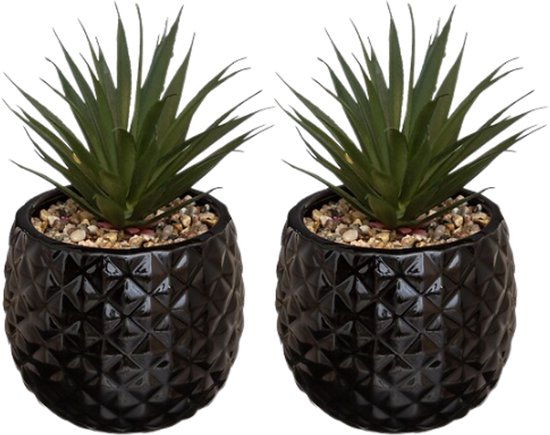 Artificial Pineapple Plants in Ceramic Pot – Set of 2 – 21 cm – Black