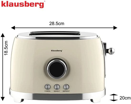 Klausberg broodrooster retro beige – 2 brede sleuven, LED-display, 850 W – foto 3