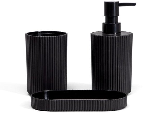 Homla Leon badkamer accessoires set – zeepdispenser en beker, zwart