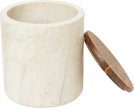 5Five Como wattenhouder beige – potje met marmereffect, Ø 10 x 11 cm