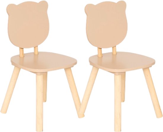 Douceur Bear kinderstoel, set van 2 – MDF en grenen, beige, 26 x 26 x 49 cm