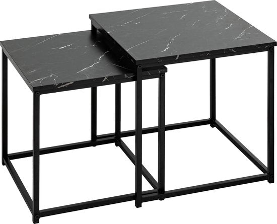 Atmosphera bijzettafels met marmereffect, set van 2 – zwart, H 36 en 40 cm