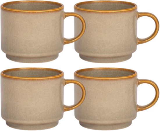 MPLCo - Stack Mok - Tasse à café avec émail réactif, design fait main - Set de 4 - Tasse à thé - Vaisselle moderne minimaliste - Pour café, thé, expresso - Passe au lave-vaisselle - Céramique - 350 ml - Gris / Beige avec nuances brunes