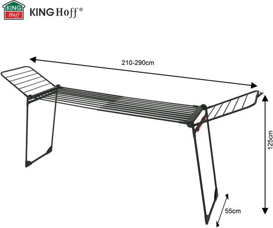 Kinghoff droogrek XXL opvouwbaar – 30 m drooglengte, tot 25 kg, zwart – foto 4