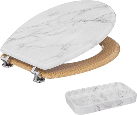 Léa toilet accessoires set – witte wc-bril van HDF met rechthoekige tray