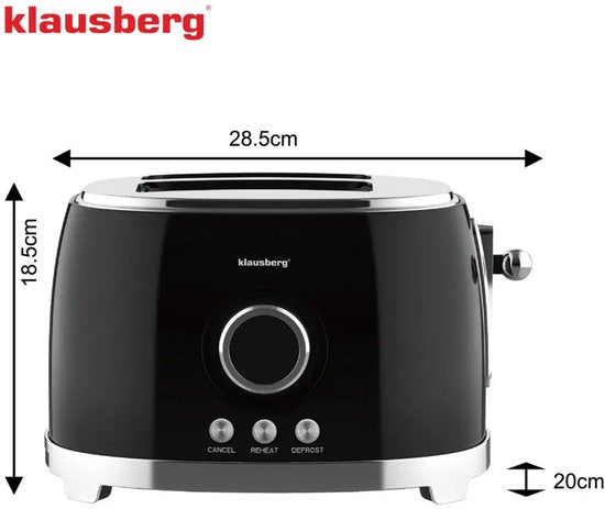 Klausberg retro broodrooster zwart – 2 sneden, 6 standen, LED-display, 850 W – foto 4