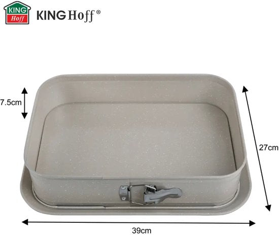 Bakset - Bakvorm met Spatel - Bakvorm met Afneembare Rand - Non-Stick Marmer Coating - Carbon Staal Cakevorm - Rechthoekige Springvorm 39 x 27 cm - Grijs