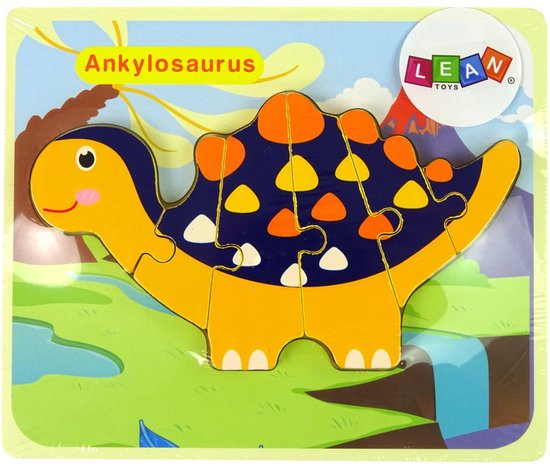 Puzzle en bois Lean Toys – Dinosaures Tricératops & Ankylosaure – Orange