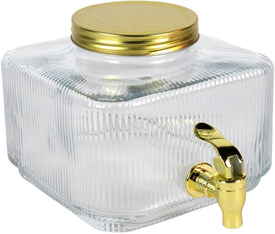 MPLCo glazen drankdispenser met kraantje – 3 liter, geribbeld glas