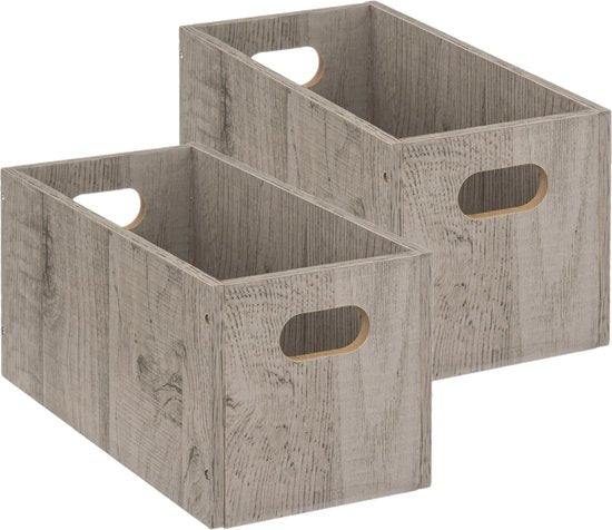 5Five opbergmand van hout, grijs, set van 2 – kastmand 7 liter, 31 x 15 cm