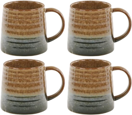 MPLCo Ombre Insta mok – set van 4 keramische koffiemokken, 400 ml, groen/bruin – foto 2