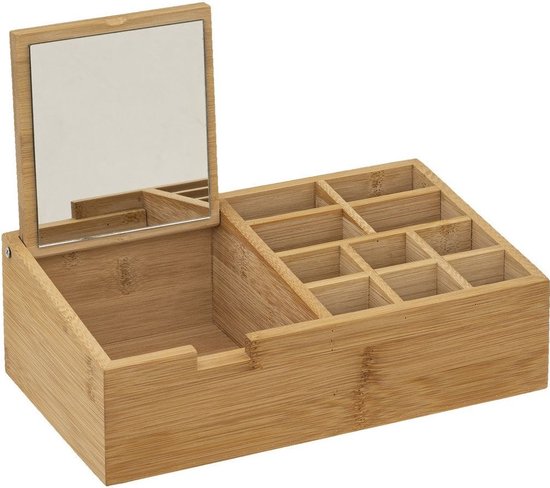 5Five make-up organizer van bamboe – 11 vakken met uitklapbare spiegel