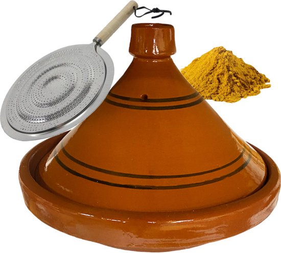 Marokkaanse tajine 30 cm met vlamverdeler en kruiden – tot 6 personen