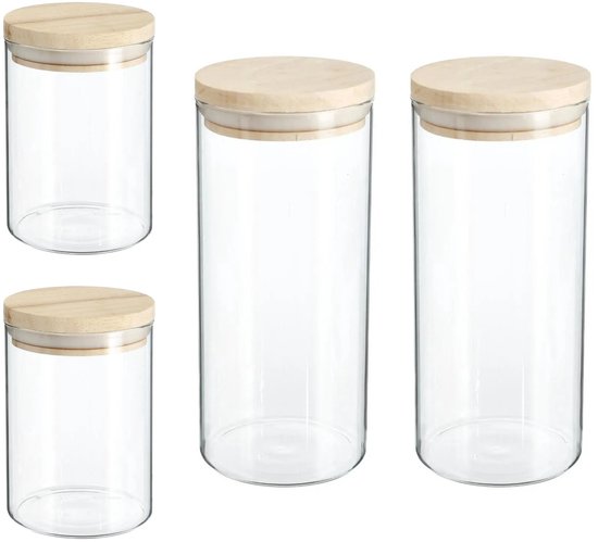 Secret de Gourmet voorraadpotten glas met houten deksel – set van 4