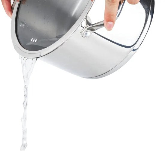 Vcasa kookpan 16 cm met glazen afgietdeksel, 1,8 liter, rvs