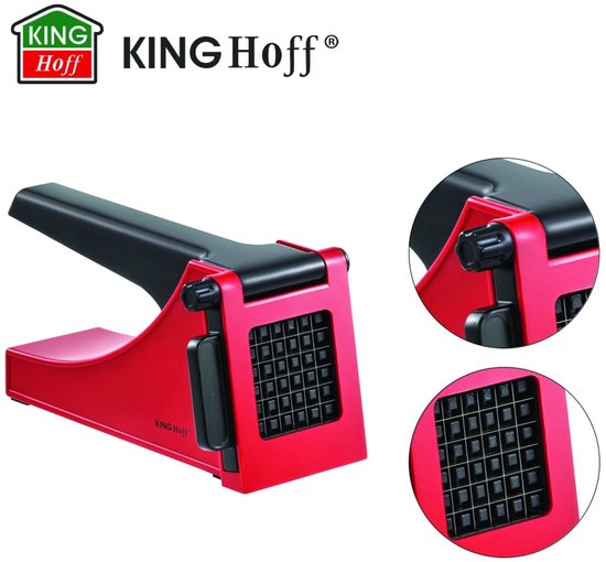 Kinghoff 1912 - French fry cutter - 36 x 10 mm pieces - Stainless steel blades - Red