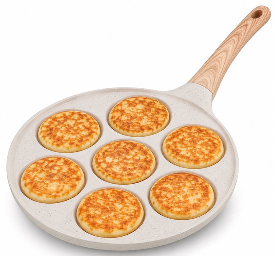 Hakal 7-Cup Pancake Pan – Ø26 cm – Pancake Pan with Non-stick Coating – For Mini Pancakes, Eggs & Snacks – Cream / White