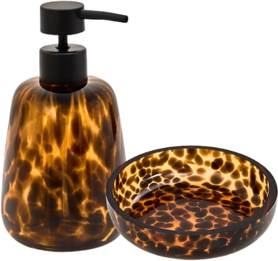 Dotty zeepdispenser 400 ml met zeepbakje – badkamerset van bruin glas