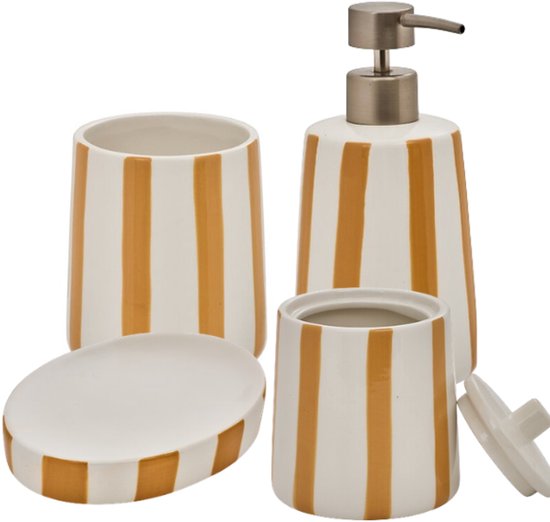 Badkameraccessoires set Strio, 4-delig – dolomiet keramiek, wheat (geel/beige)