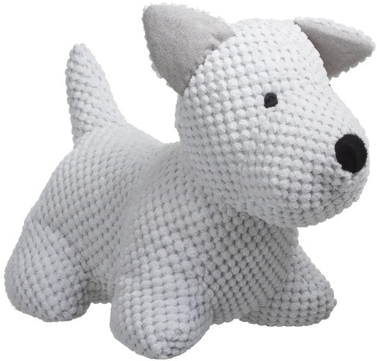 Butée de porte en peluche Chien - Blanc - 31 x 24 cm - 1 kg - Polyester - Design fonctionnel et adorable - Rempli de sable