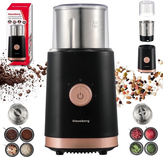 Klausberg KB-7992 elektrische koffie- en kruidenmolen 2-in-1 – 200 W, zwart