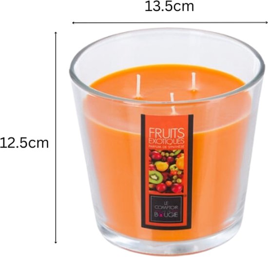 Ensemble de bougies parfumées Nina - Bougie parfumée - Bou gie parfumée - Grande bougie parfumée en pot en verre - Fruits exotiques - Rose - Citronnelle - Bougie parfumée - 500 g - 13,5 x 12,5 cm - Transparent